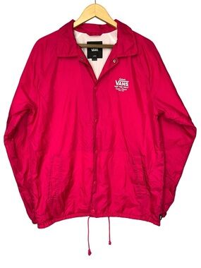 Vans Off The Wall Coaches Jacket Pink Nylon Snap Front Windbreaker Large